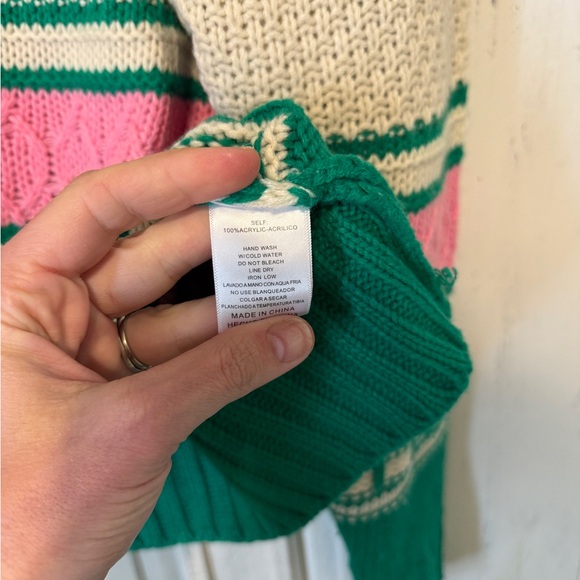 Altar'd State Green, Pink & Cream Patterned Crewneck Sweater - Picture 5 of 5